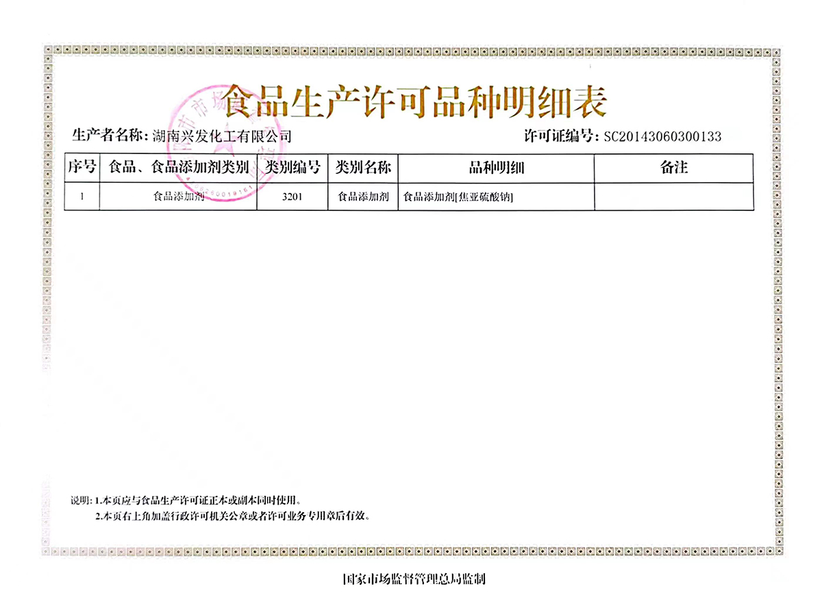 食品生产许可品种明细表